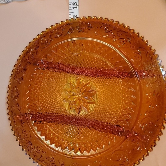 Vintage Tiara Crystal Relish Dish 3 Section Sandwich Pattern Amber Indiana Glass - Picture 6 of 7